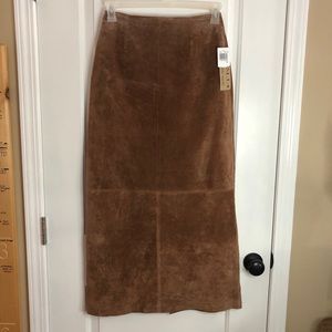 NWT AMI 100% Leather Washable Suede Long Skirt
